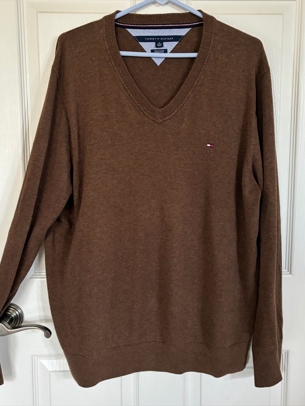 Tommy Hilfiger Pima Cotton Brown V Neck Sweater size XL